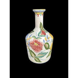 Vintage Berardos Portugal Hand Painted & Thrown Floral Ceramic Vase Weed Pot 10"